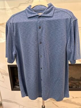 johnnie-O Heathered Blue Short-Sleeve Button-Down Shirt